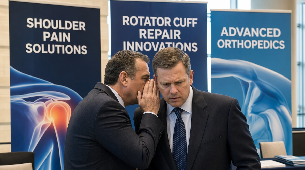 Industry executives whispering at medical conference